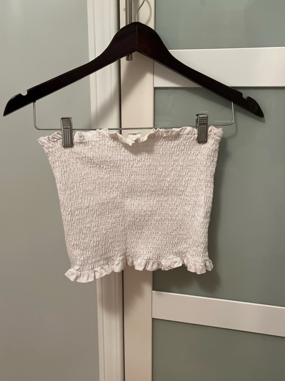 H&M White Smocked Tube Top with Ruffle Trim